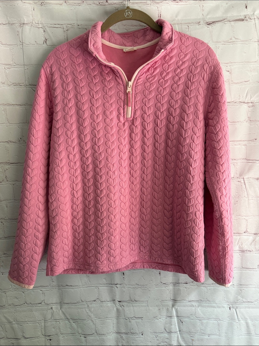 Crewcuts Pink Quilted Heart quarter-Zip pullover Sweatshirt Girls size XL 12-14